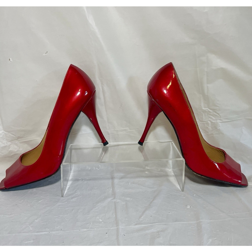 Stuart Weitzman Cherry Red Patent Peep toe Heels 9.5 M - Picture 4 of 14